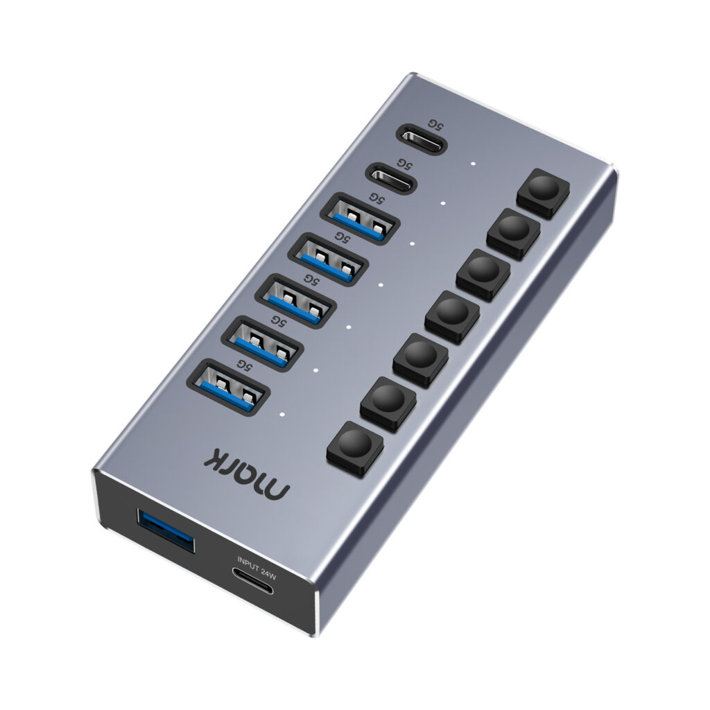 WH3708 7-Port Powered USB Hub with Individual Switches
