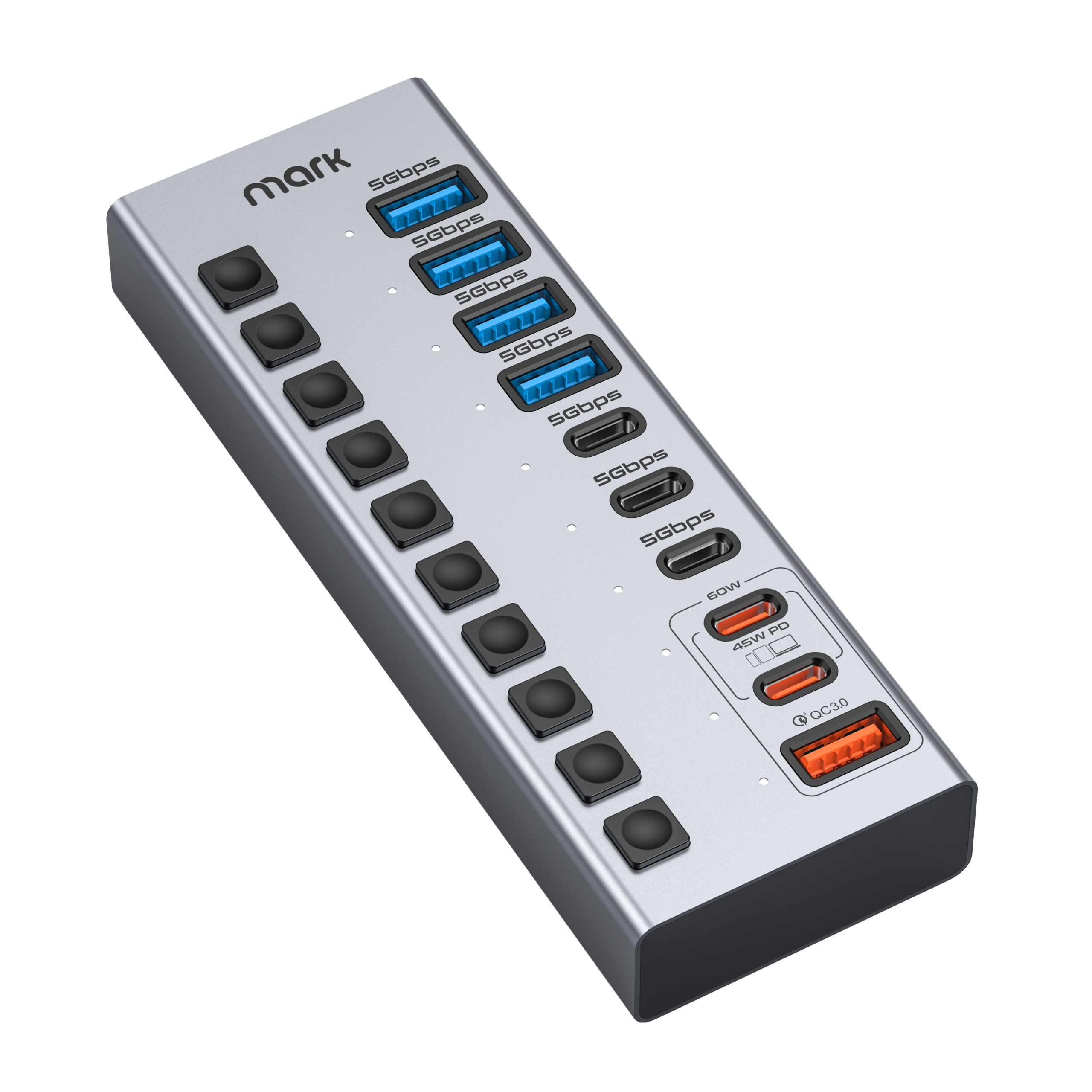 WH3712 10-Port Powered USB Hub for Data Transfer and Charging