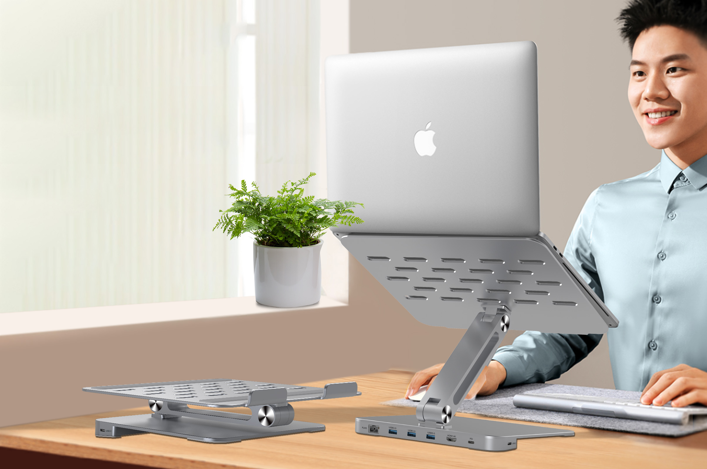 WH5003 USB-C Hub Notebook Stand with External Monitor